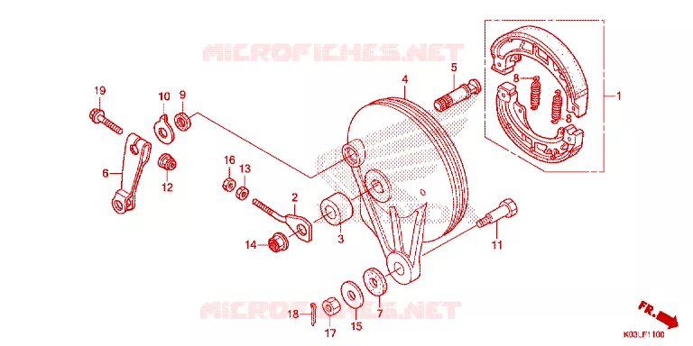 FLASQUE - MACHOIRES DE FREIN ARRIERE Honda MOTO 110 WAVE 2014  AFS110MSFE