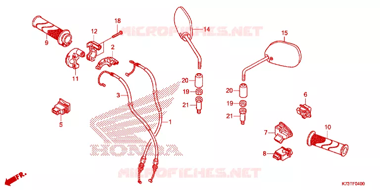COMMODOS - POIGNEES - CABLES - MIROIR Honda MOTO 125 WAVE 2021  AFS125CSFM