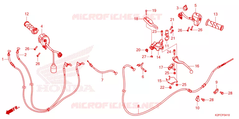 LEVIER DE GUIDON - CABLE - COMMODO Honda SCOOTER 110 SCOOPY 2022  ACF110CBTN_3CA