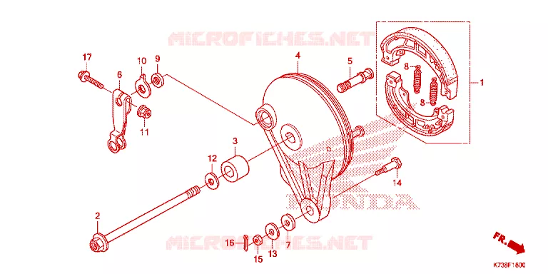 FLASQUE - MACHOIRES DE FREIN ARRIERE Honda MOTO 125 WAVE 2016  AFS125CSFG
