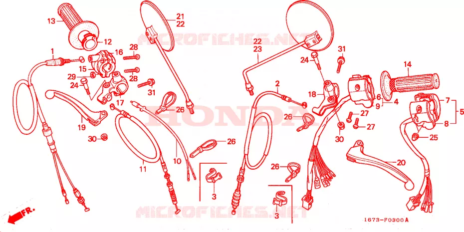 LEVIER DE GUIDON - CABLE - COMMODO Honda MOTO 50 MT 1991  MT50SL