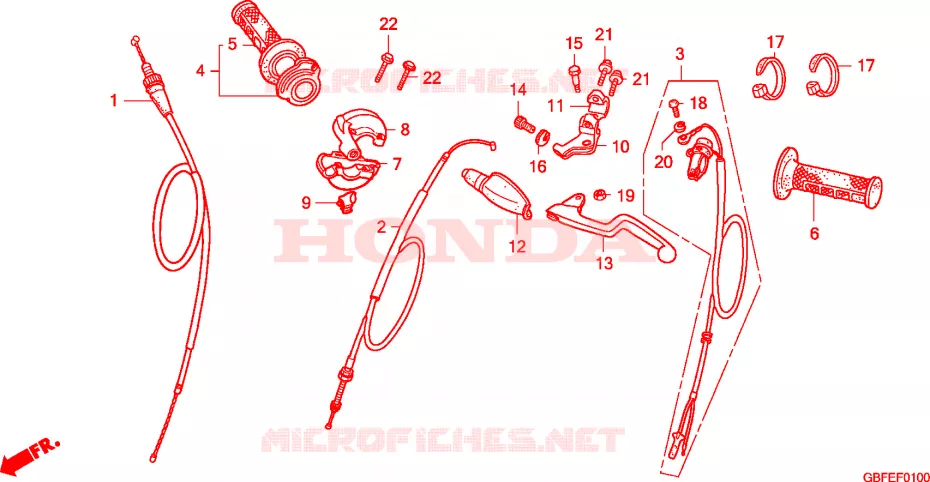 COMMODO - LEVIER - CABLE Honda MOTO 85 CR 2007  CR85R7