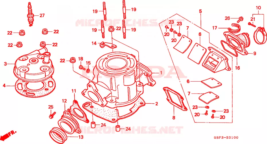CYLINDRE - CULASSE Honda MOTO 80 CR 1998  CR80RW