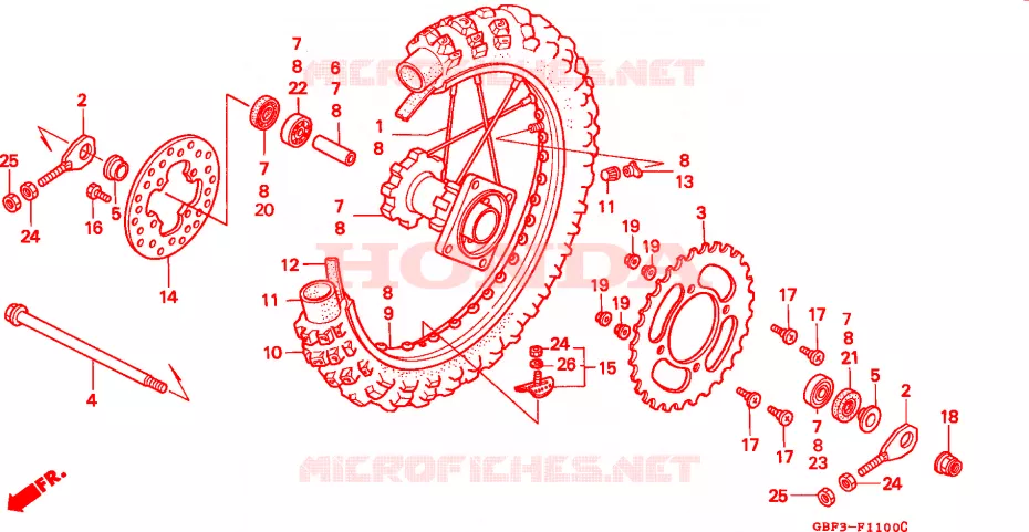 ROUE ARRIERE Honda MOTO 80 CR 1997  CR80RBV