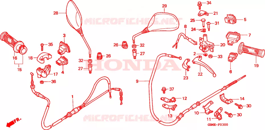 LEVIER DE GUIDON/COMMUTATEUR/CABLE(1) Honda SCOOTER 50 SFX 1999  SFX50X