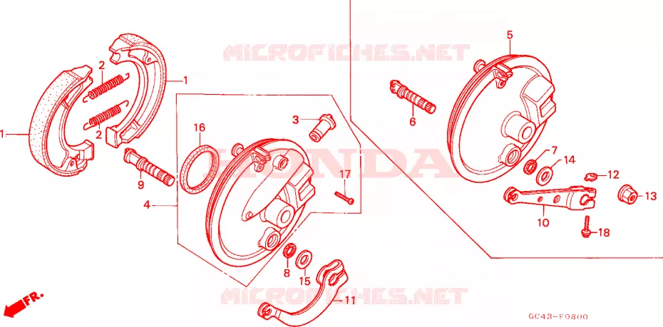 FLASQUE - MACHOIRES DE FREIN AVANT (RF/R2F/R2G) Honda MOTO 80 CR 1986  CR80RG