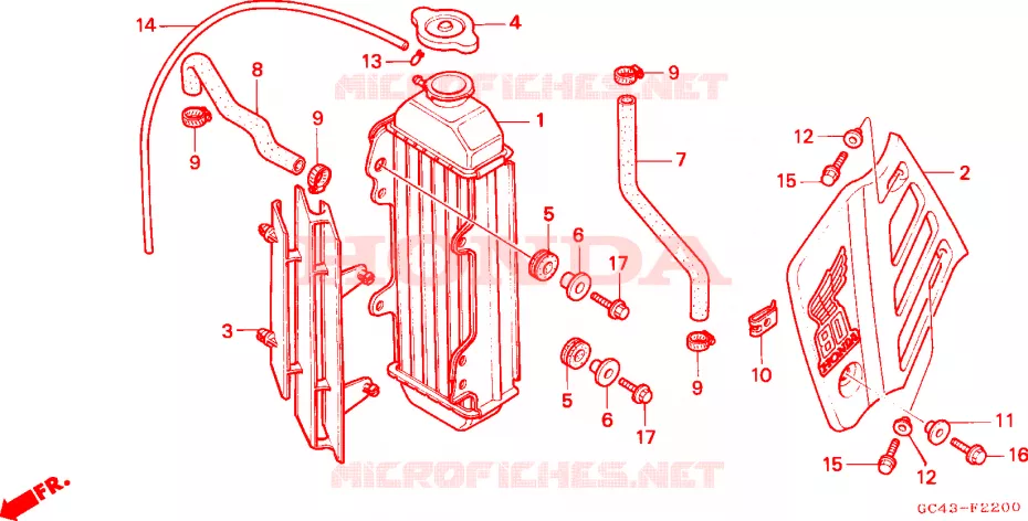 RADIATEUR (RF/R2F/RG/R2G/RH) Honda MOTO 80 CR 1986  CR80R2G