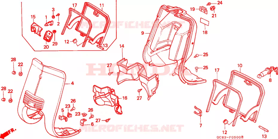 CARENAGE AVANT - PROTEGE JAMBES Honda SCOOTER 50 LEAD 1990  NH50MSL