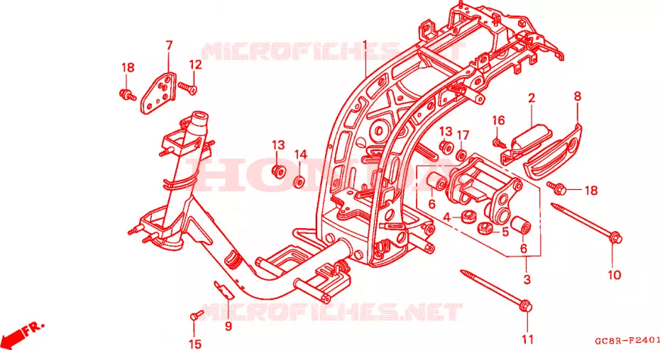 CARROSSERIE DE CHASSIS(NH80MDR/MSR) Honda SCOOTER 80 LEAD 1994  NH80MSR
