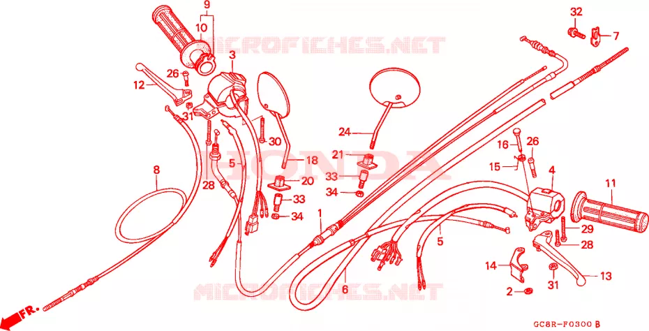 LEVIER DE GUIDON - CABLE - COMMODO Honda SCOOTER 80 LEAD 1994  NH80MSR