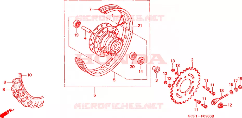 ROUE ARRIERE Honda MOTO 70 XR 1997  XR70RV