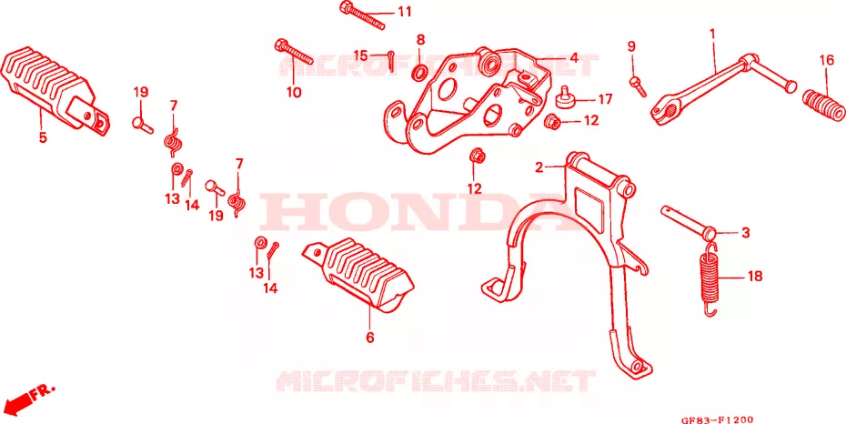 BEQUILLE - REPOSE PIEDS Honda MOTO 50 QR 1994  QR50R