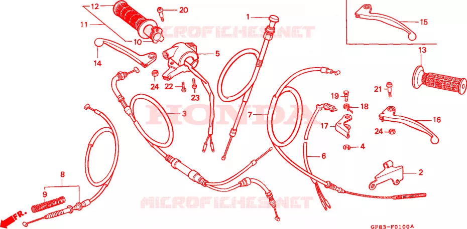 LEVIER DE GUIDON - CABLE - COMMODO Honda MOTO 50 QR 1998  QR50W
