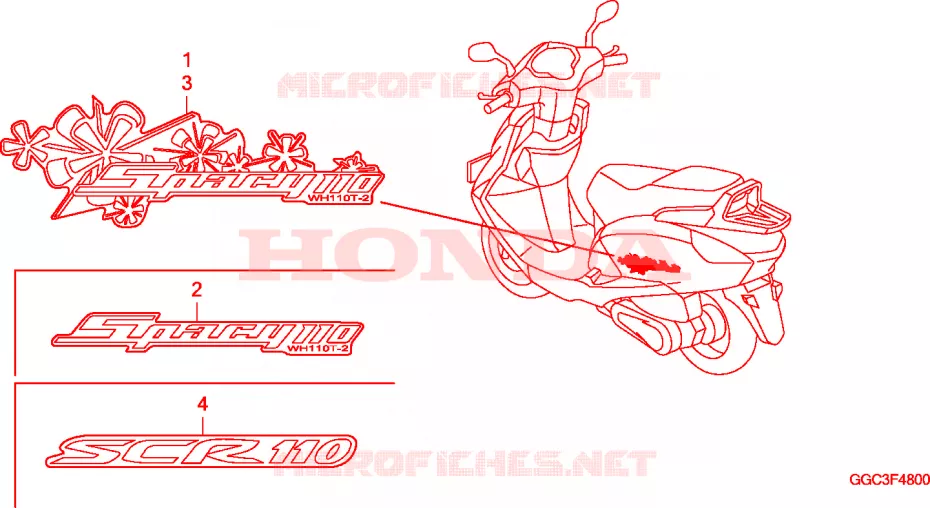 AUTOCOLLANTS Honda SCOOTER 110 SPACY 2011  SCR1104WHA