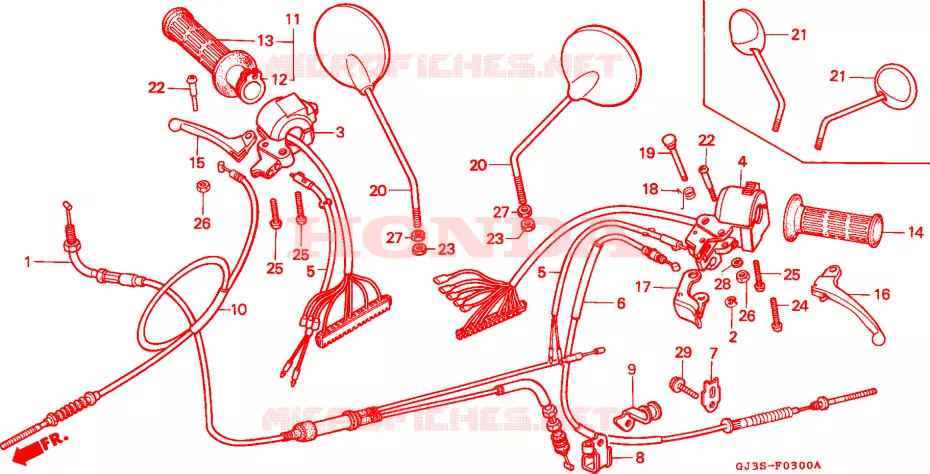 LEVIER DE GUIDON - CABLE - COMMODO Honda SCOOTER 50 SCOOPY 1995  SH50DS