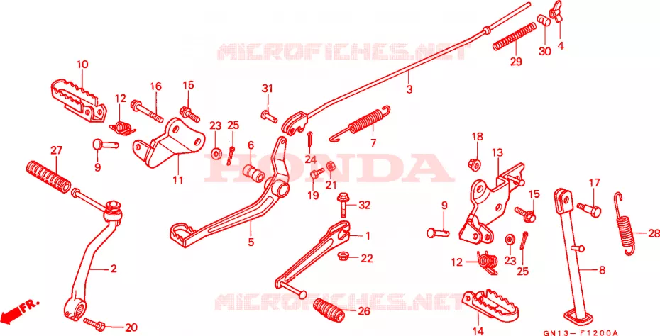 PEDALE - BEQUILLE - REPOSE PIED Honda MOTO 80 XR 1991  XR80RM