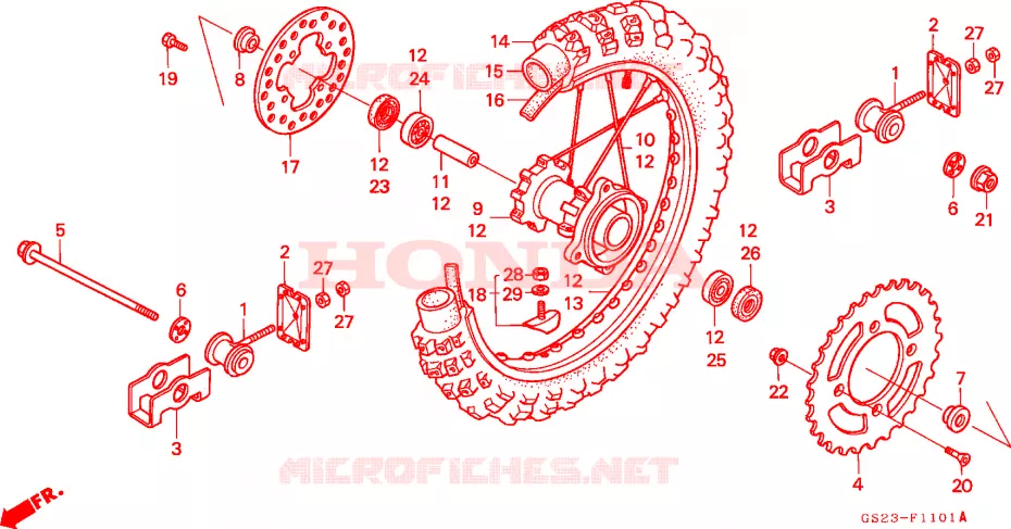 ROUE ARRIERE(CR80RN/RP/RR) Honda MOTO 80 CR 1994  CR80RR