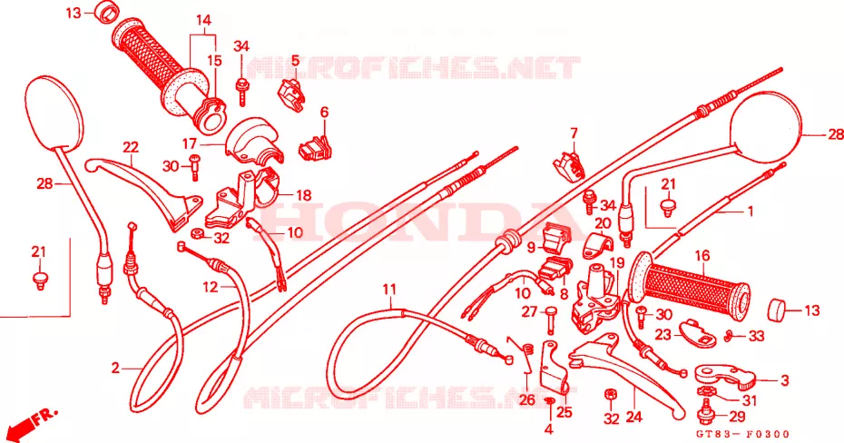 LEVIER DE GUIDON - CABLE - COMMODO Honda MOTO 50 WALLAROO 1990  PK50SL