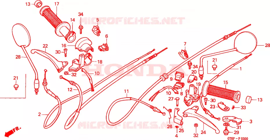 LEVIER DE GUIDON - CABLE - COMMODO Honda MOTO 50 WALLAROO 1993  PK50SP