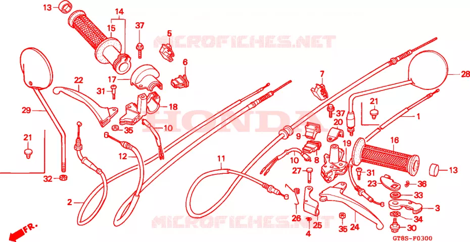 LEVIER DE GUIDON - CABLE - COMMODO Honda MOTO 50 WALLAROO 1995  PK50MS