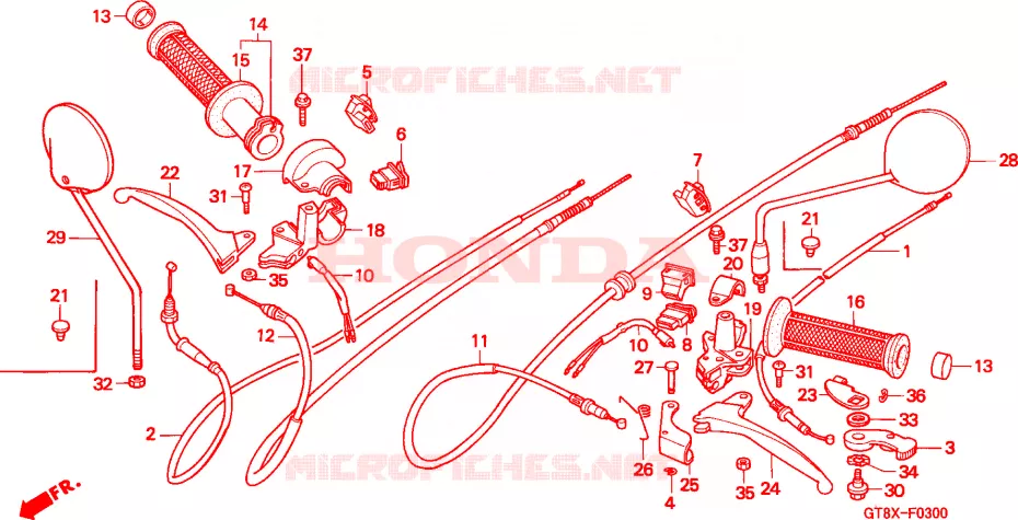 LEVIER DE GUIDON - CABLE - COMMODO Honda MOTO 50 WALLAROO 2000  PK50SMY