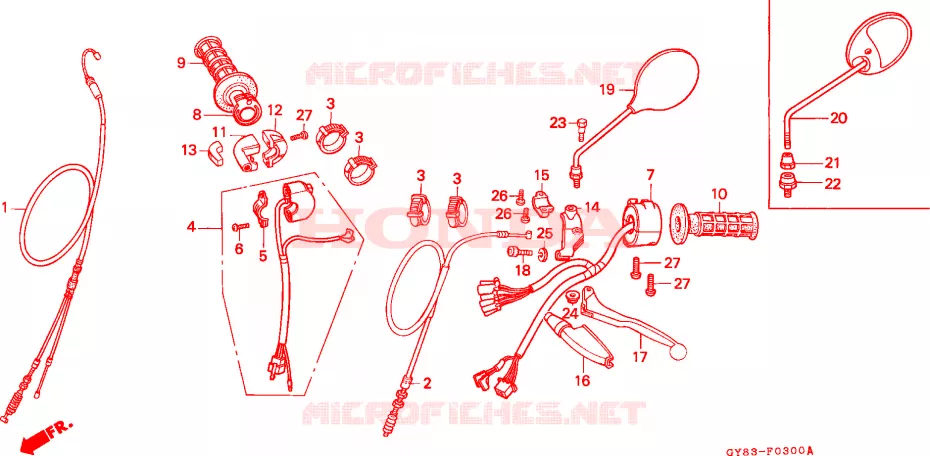 LEVIER DE GUIDON - CABLE - COMMODO Honda MOTO 75 CRM 1991  CRM75RM