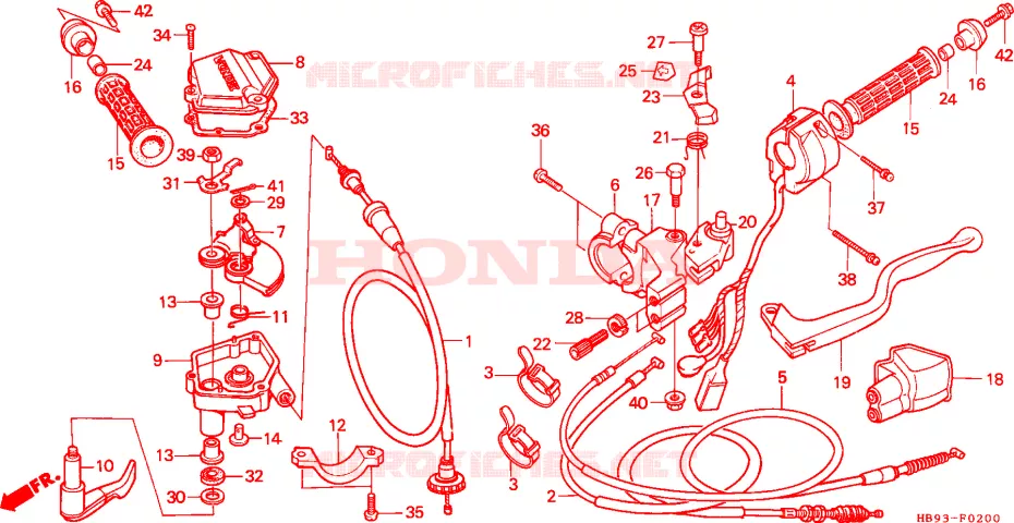 CABLES - COMMODOS - LEVIERS - POIGNEES Honda ATV 250 FOURTRAX 1988  TRX250RJ