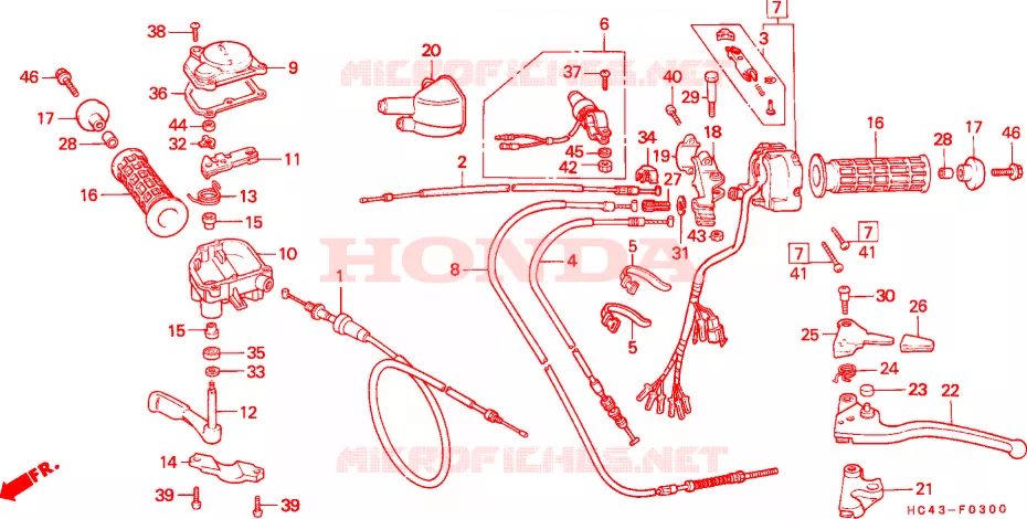 CABLES - COMMODOS - LEVIERS - POIGNEES Honda ATV 300 FOURTRAX 1990  TRX300FWL