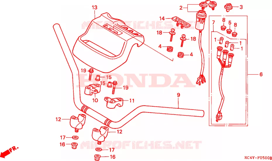 GUIDON - CONTACTEUR A CLE Honda ATV 300 FOURTRAX 1995  TRX300FWS