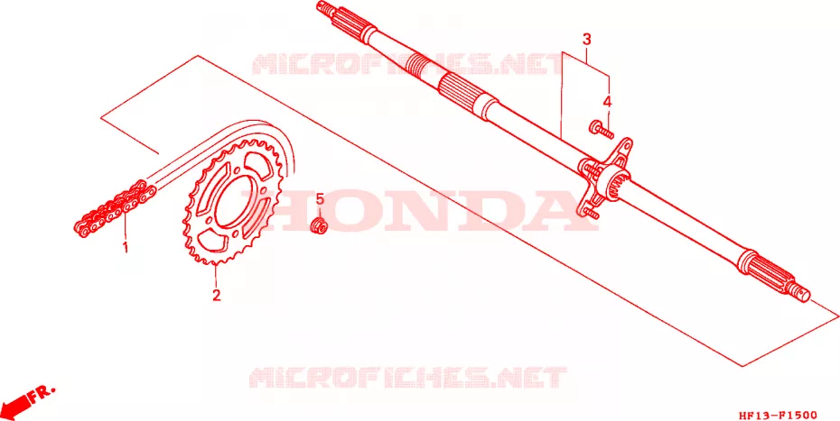 ARBRE DE ROUE ARRIERE - CHAINE SECONDAIRE Honda ATV 200 FOURTRAX 1994  TRX200DR