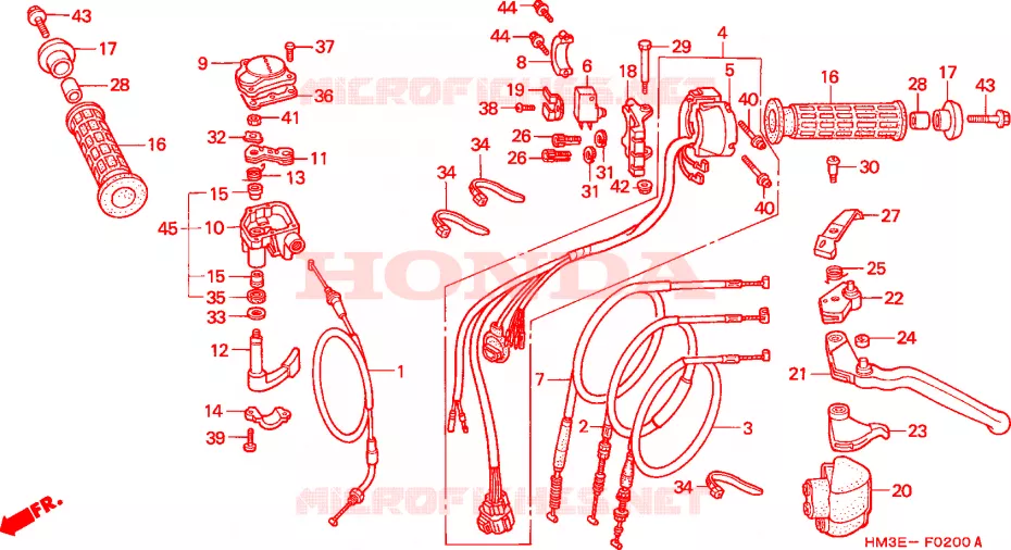 LEVIER DE GUIDON - CABLE - COMMODO Honda ATV 300 FOURTRAX 2002  TRX300EX2