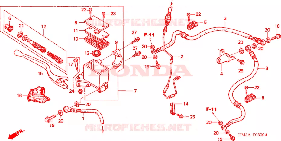 MAITRE CYLINDRE DE FREIN AVANT Honda ATV 300 FOURTRAX 2002  TRX300EX2