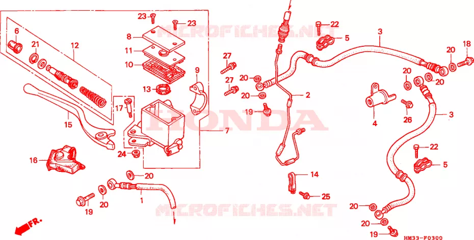 MAITRE CYLINDRE DE FREIN AVANT Honda ATV 300 FOURTRAX 1993  TRX300EXP
