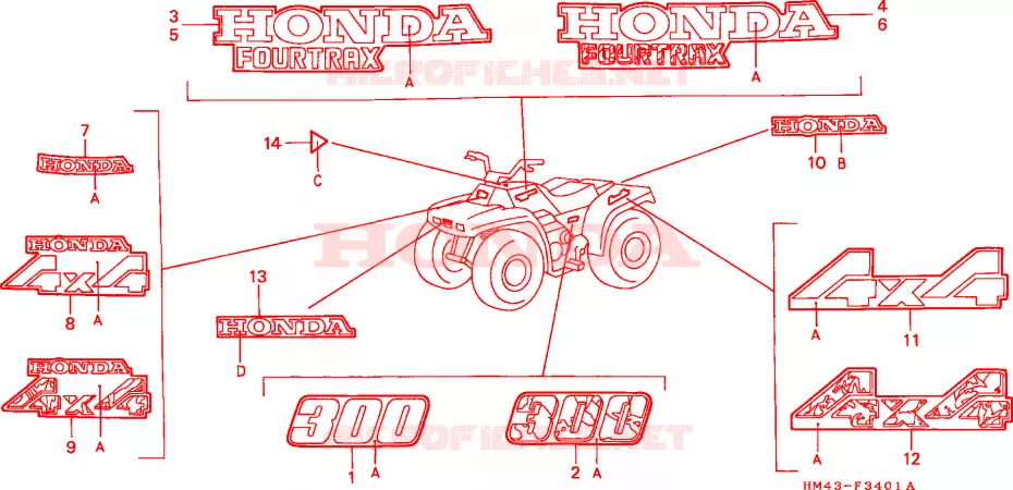 MARQUE/EMBLEME(2) Honda ATV 300 FOURTRAX 1996  TRX300FWT