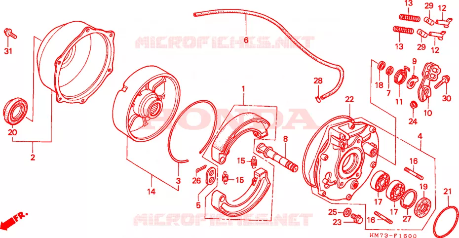 FLASQUE - MACHOIRES DE FREIN ARRIERE Honda ATV 400 FOURTRAX 2001  TRX400FW1