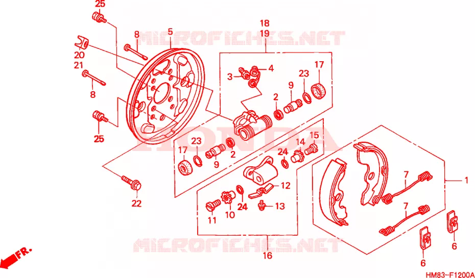 FLASQUE - MACHOIRES DE FREIN AVANT Honda ATV 250 FOURTRAX 2000  TRX250Y