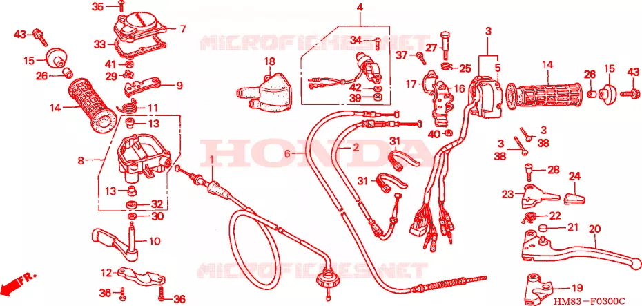 LEVIER DE GUIDON - CABLE - COMMODO Honda ATV 250 FOURTRAX 1997  TRX250V