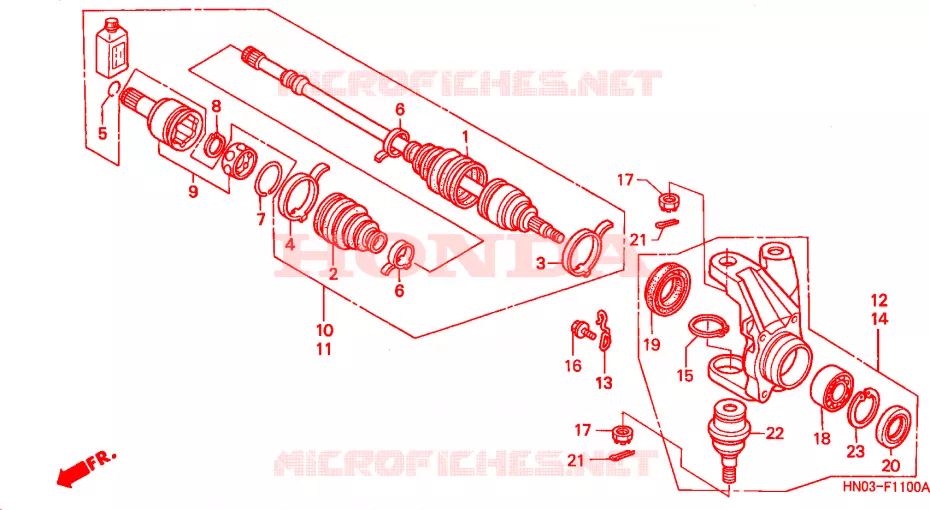 ARBRE DE ROUE  Honda ATV 450 FOURTRAX 1998  TRX450ESW