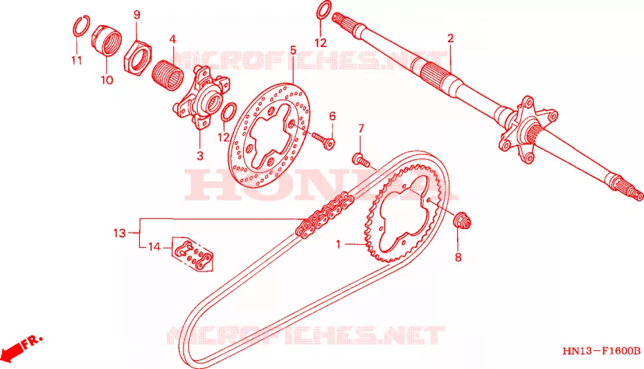 ARBRE DE ROUE ARRIERE - CHAINE SECONDAIRE Honda ATV 400 FOURTRAX 2004  TRX400EX4