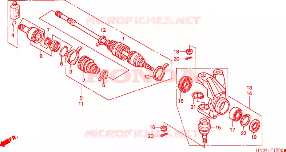 ARBRE DE ROUE  (TRX500FA1/2/3/4) Honda ATV 500 FOURTRAX 2002  TRX500FA2