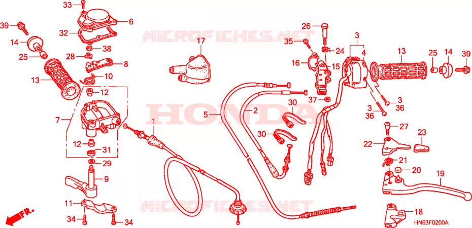 COMMODOS - POIGNEES (TRX250EX1/2/3/4/5) Honda ATV 250 FOURTRAX 2004  TRX250EX4