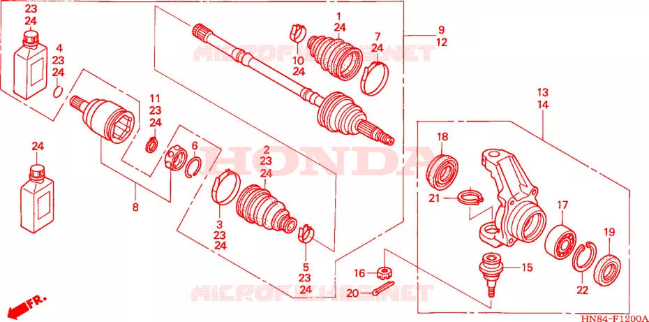 ARBRE DE ROUE AVANT Honda ATV 650 FOURTRAX 2003  TRX650FA3
