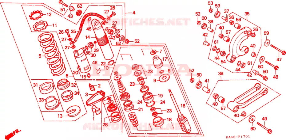 COUSSIN ARRIERE(2) Honda MOTO 250 CR 1986  CR250RG_J