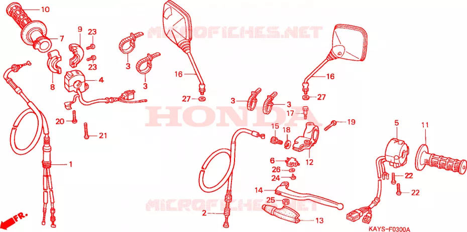LEVIER DE GUIDON - CABLE - COMMODO Honda MOTO 125 NX 1995  NX125S