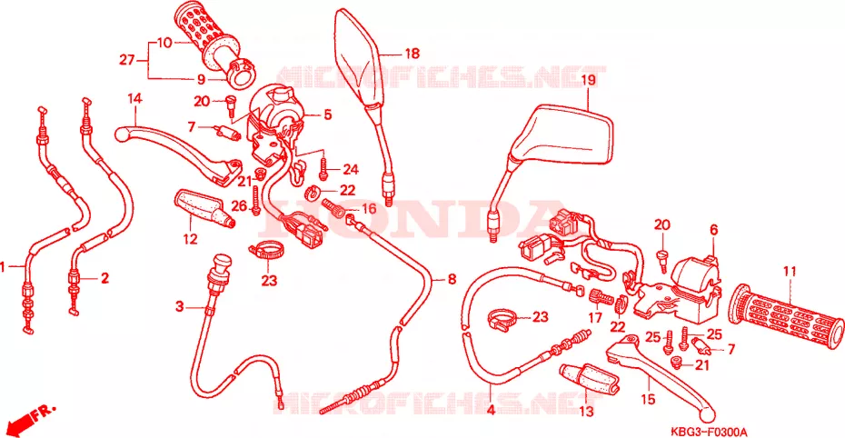 LEVIER DE GUIDON/COMMUTATEUR/CABLE(1) Honda MOTO 250 CB 1993  CB250P