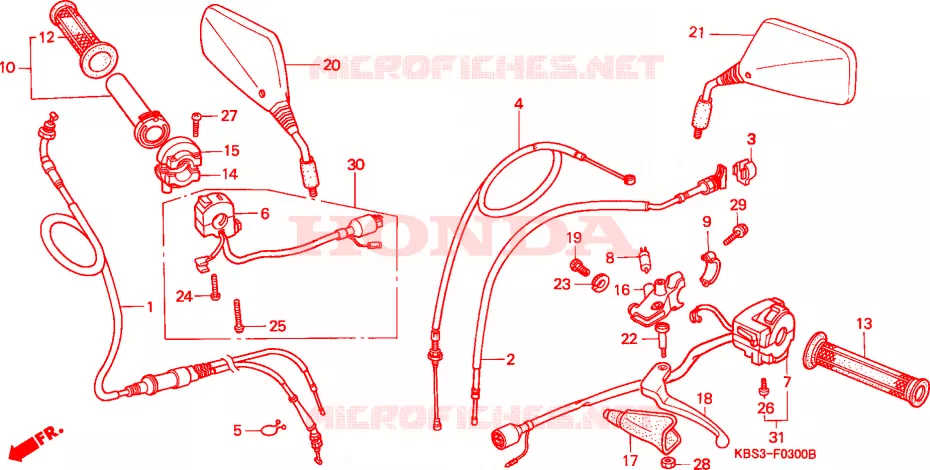 LEVIER DE GUIDON - CABLE - COMMODO Honda MOTO 125 NSR 1995  NSR125RP