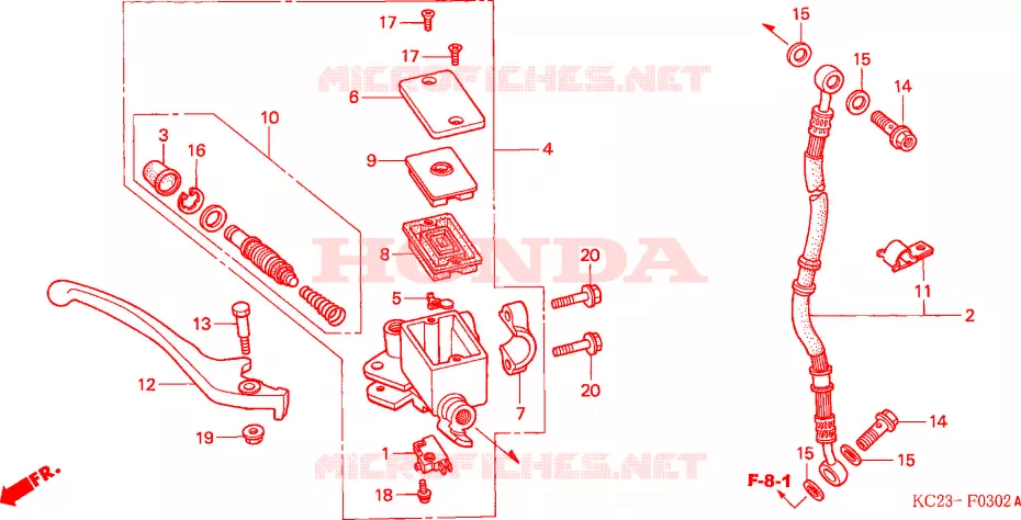 MAITRE-CYLINDRE FREIN AV.(SI) Honda MOTO 125 CM 1994  CM125CR