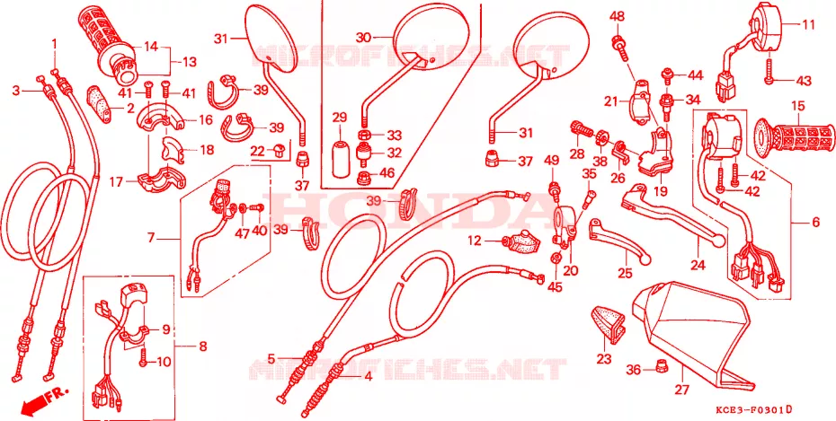 LEVIER DE GUIDON/COMMUTATEUR/CABLE(CL/DK/ED/U) Honda MOTO 250 XR 2000  XR250RY