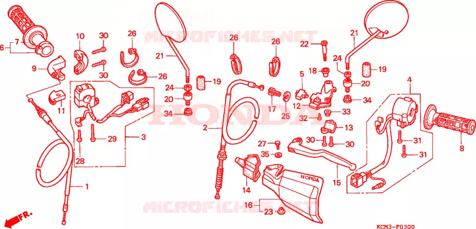 LEVIER DE GUIDON - CABLE - COMMODO Honda MOTO 125 XL 1998  XLR125RW