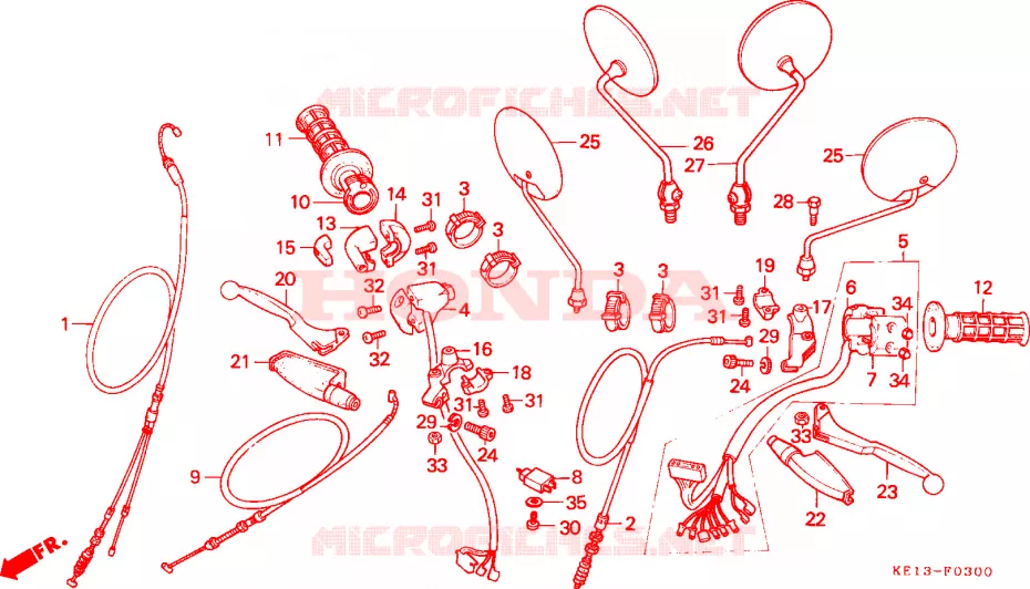 LEVIER DE GUIDON - CABLE - COMMODO Honda MOTO 125 MTX 1989  MTX125RWH